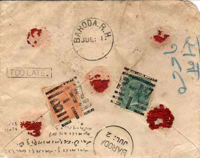 Example of Baroda R.H. (Receiving House) CDS on Cover