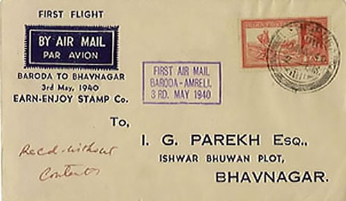 Baroda - Bhavnagar Flight Cover